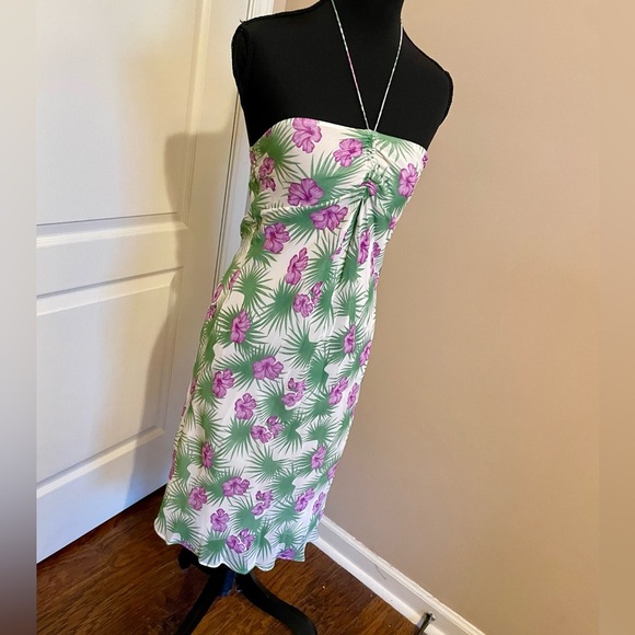 WALTER Vintage 90s Silk Strapless Halter Slip Dress Tropical Floral Party Size 2 - Picture 4 of 8